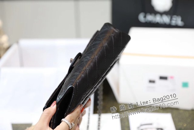 Chanel專櫃新款全鋼五金海綿褶皺牛皮手袋 香奈兒真品級複刻系列黑色中號鏈條女包 djc4846